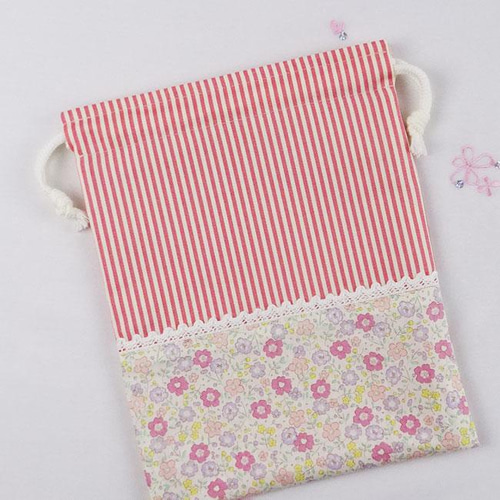 New▷ 入園 入学 グッズ 大きめ 給食袋 巾着袋 女の子 小花 ピンク