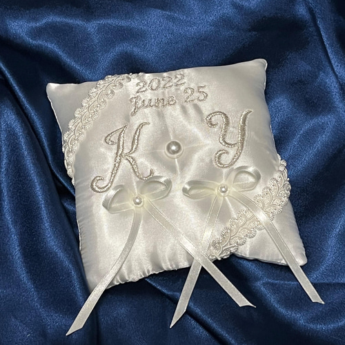 リングピロー イニシャル日付け刺繍 ポケット付き リングピロー あき 