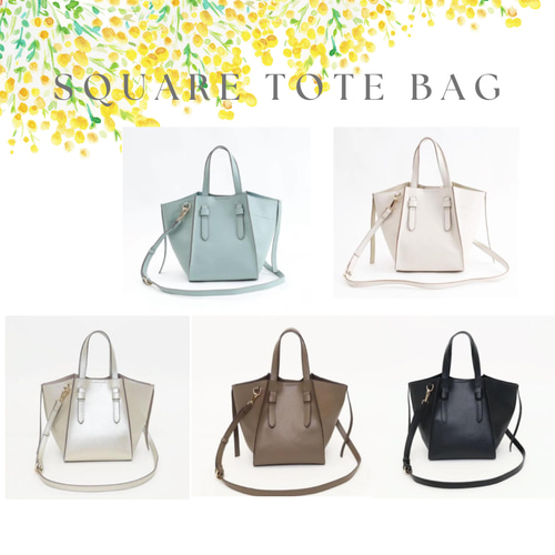 スクエア 2way トートバッグ ショルダーバッグ キャメル ブラック