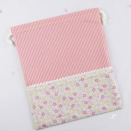 New▷ 巾着袋 体操服入れ お着替え袋 L 35×30 小花 ピンク 体操服袋