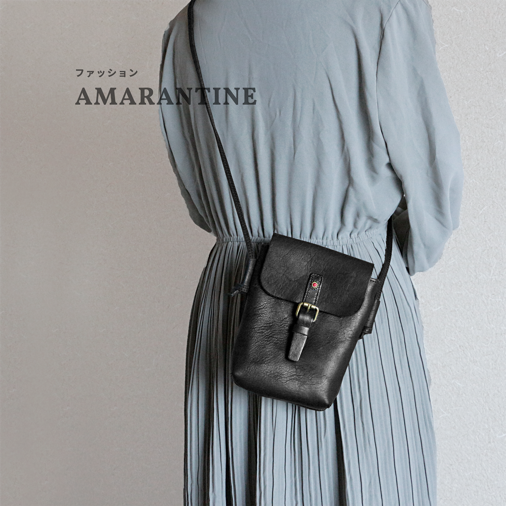 身軽シンプルな牛革ショルダーバッグ　軽いポシェットバッグ　黒色