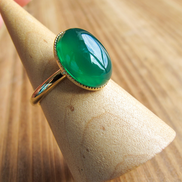 Hirotaka オニキス グリーンアゲート リング Lサイズ 22 号 Hirotaka