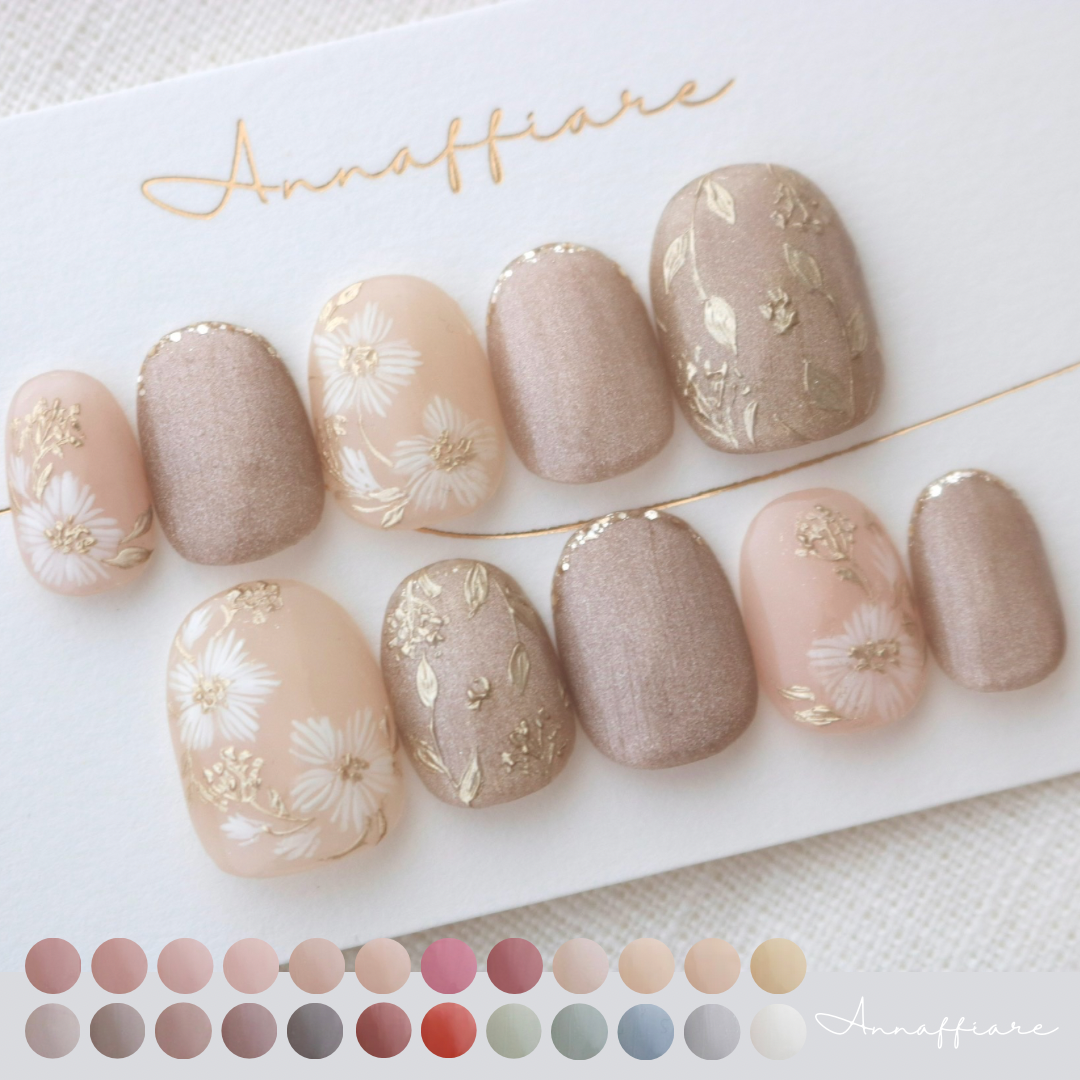 色が選べる♡ボタニカル刺繍ネイルチップ  /Annaffiare  マグネット　ミラー　花柄　結婚式　デート