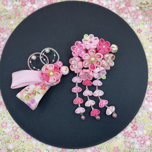 七五三髪飾り つまみ細工 オレンジ系 3歳用 成人式髪飾り 卒業式髪飾り