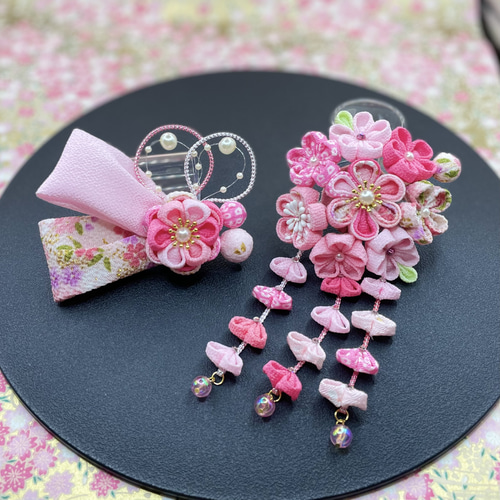 七五三髪飾り つまみ細工 オレンジ系 3歳用 成人式髪飾り 卒業式髪飾り