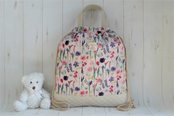 大人のリュック リネン×レース ピンク系 （大人のリュック リネン  