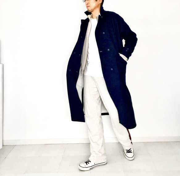 メンズ【mens】スポンジロンラム原料(暖かさと軽さ、柔らかさを備えた)を使用した、ウールビーバー　ロングコート mens スポンジロンラム原料 暖かさと軽さ を使用した