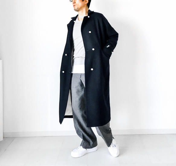 メンズ【mens】スポンジロンラム原料(暖かさと軽さ、柔らかさを備えた)を使用した、ウールビーバー　ロングコート mens スポンジロンラム原料 暖かさと軽さ を使用した