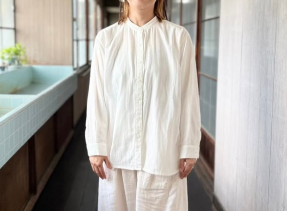 スタンドカラーシャツ ボックスシルエット 国産ダブルガーゼ100% ※選べる９色 1枚目の画像