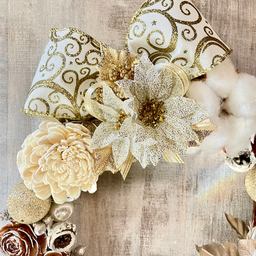 クリスマスリース ホワイト＆シャンパンゴールド リース 絵灯花 通販