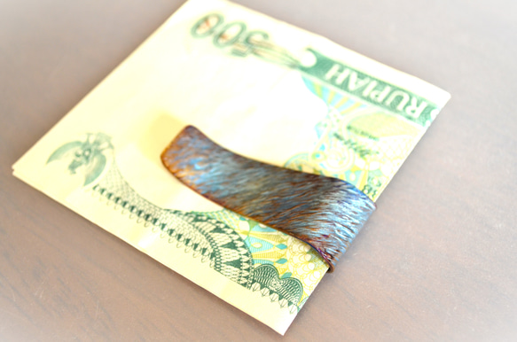 Titanium money clip・純チタンマネークリップ・青金木目C・５５mm 3枚目の画像