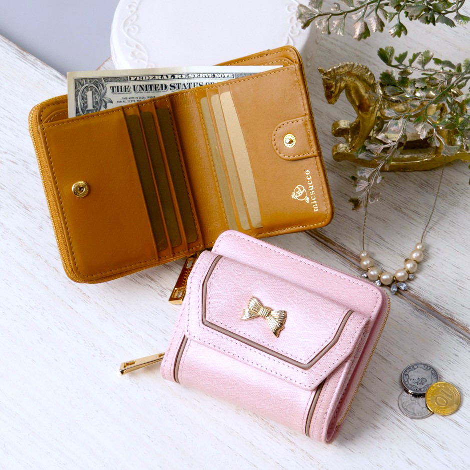 【3日以内発送】お札を折らずにしまえる！レース柄コンパクト財布　レース2　 MH0694