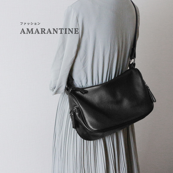 柔らかい本革ショルダーバッグ斜め掛け大容量　マチ広め収納バッグ　ブラック 9枚目の画像