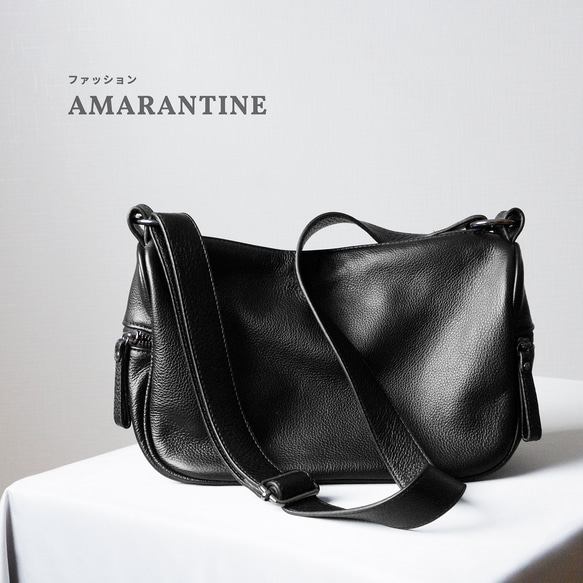 柔らかい本革ショルダーバッグ斜め掛け大容量　マチ広め収納バッグ　ブラック 2枚目の画像