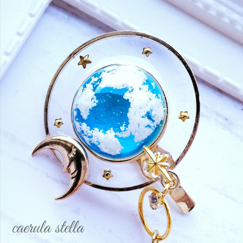 暗闇で光る 【 惑星 ポニーフック スカイ 】 レジン アクセサリー 宇宙