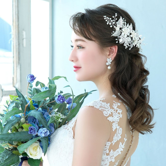 ヘッドドレス【ステファニー】(H-137)| 花嫁 シルバー ゴールド 小枝 花 リーフ ウエディング 結婚式 前撮り 2枚目の画像