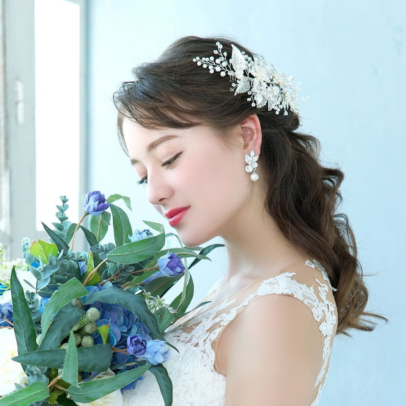 ヘッドドレス【ステファニー】(H-137)| 花嫁 シルバー ゴールド 小枝 花 リーフ ウエディング 結婚式 前撮り 4枚目の画像