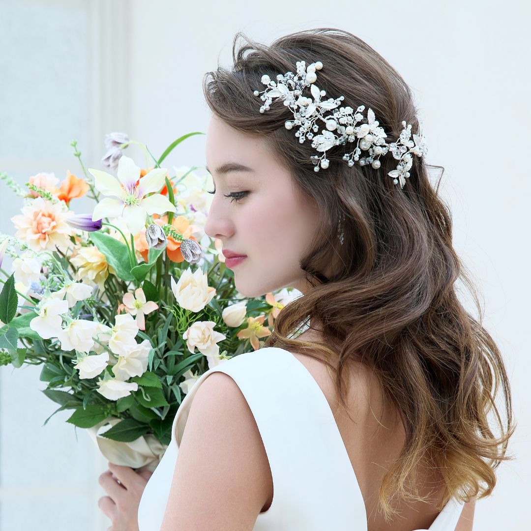 ヘッドドレス【アダリア】H-138| 花嫁 シルバー ゴールド 小枝 リーフ ナチュラル ウエディング 結婚式 長い