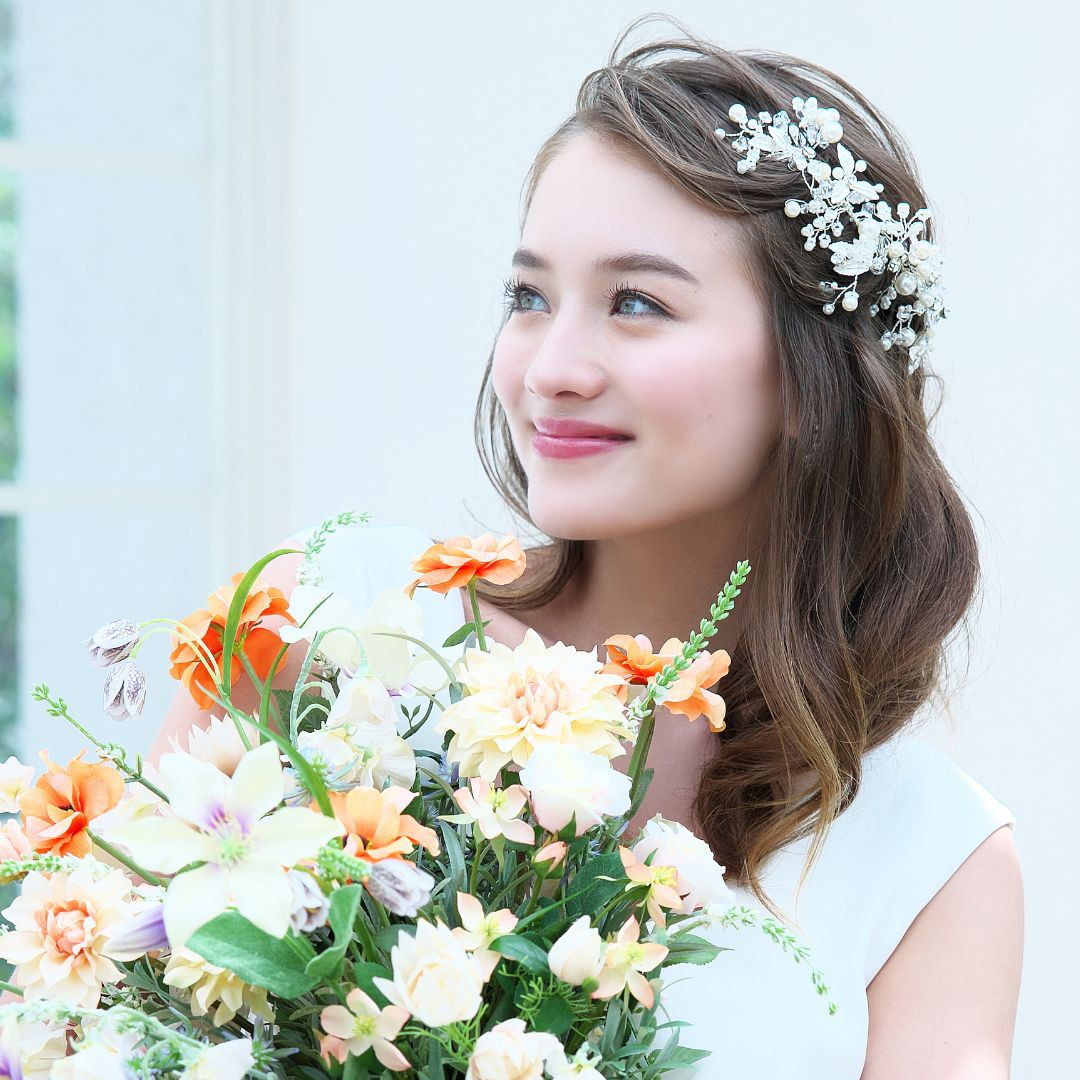 ヘッドドレス【アダリア】H-138| 花嫁 シルバー ゴールド 小枝 リーフ ナチュラル ウエディング 結婚式 長い