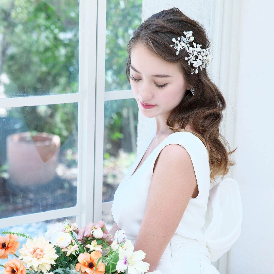 ヘッドドレス【アダリア】H-138| 花嫁 シルバー ゴールド 小枝 リーフ ナチュラル ウエディング 結婚式 長い