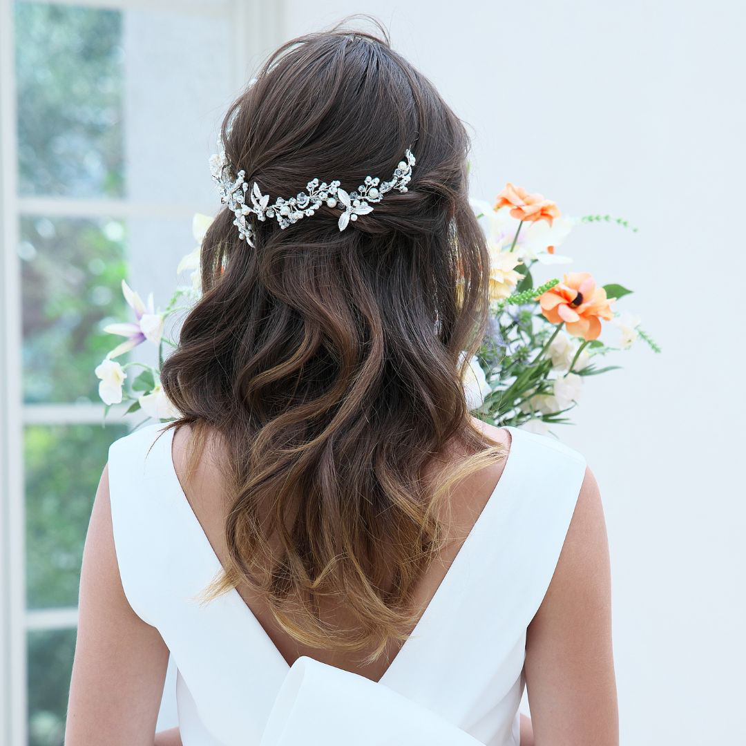 ヘッドドレス【アダリア】H-138| 花嫁 シルバー ゴールド 小枝 リーフ ナチュラル ウエディング 結婚式 長い