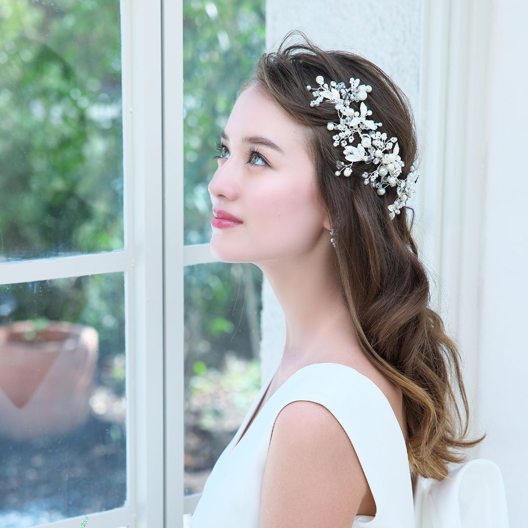 ヘッドドレス【アダリア】H-138| 花嫁 シルバー ゴールド 小枝 リーフ ナチュラル ウエディング 結婚式 長い