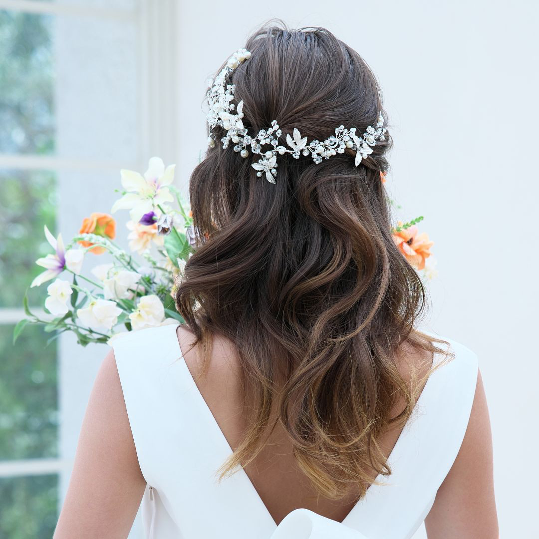 ヘッドドレス【アダリア】H-138| 花嫁 シルバー ゴールド 小枝 リーフ ナチュラル ウエディング 結婚式 長い