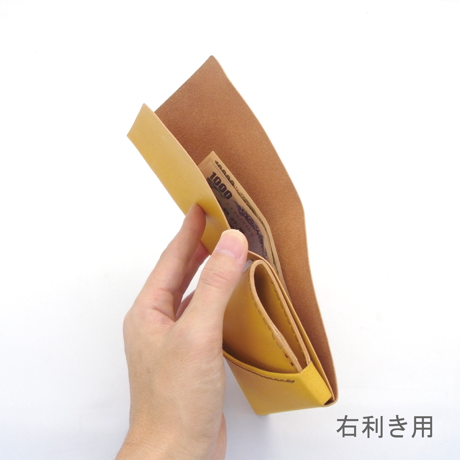 右利き用丨草木染め革丨二つ折りミニ財布【chotof/ちょとふ】きはだ染め 手縫い 手染め 手作り