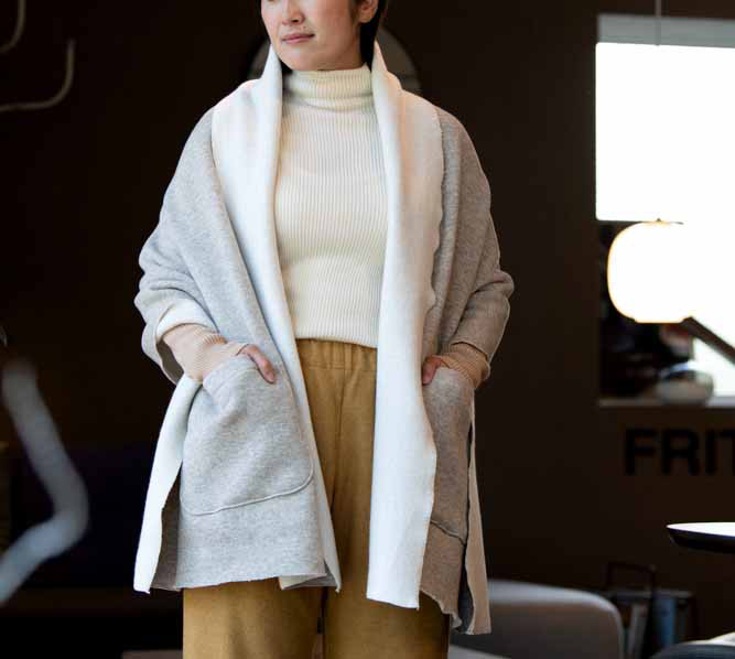 ヤク混起毛ニット／大判ポケット付ブランケットストール【OrganicCotton+ヤク毛】