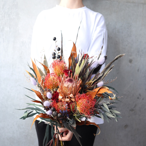 テラコッタカラーのドライフラワーブーケ ウェディングブーケ ブーケ