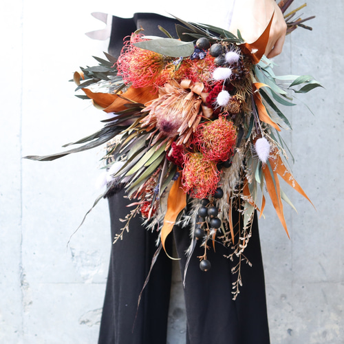 テラコッタカラーのドライフラワーブーケ ウェディングブーケ ブーケ