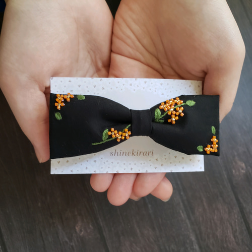 特集掲載】オレンジが輝く秋の花 金木犀 リボンバレッタ／ブローチ