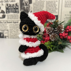 サンタ衣装の黒猫＊クリスマス☆あみぐるみ♡キーホルダー・ストラップ ...