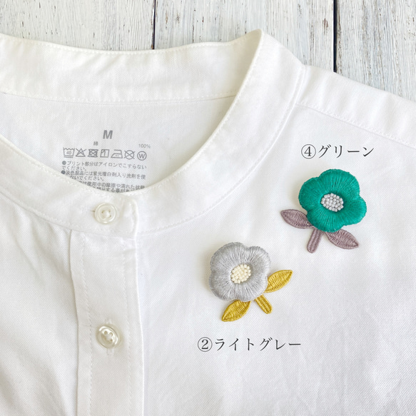 【受注制作】一輪の花 刺繍ブローチ/ライトグレー 6枚目の画像