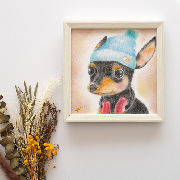 【複製画】「ミニチュアピンシャー」　犬　パステルアート　動物　イラスト 1枚目の画像