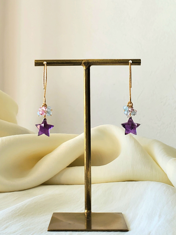 Twinkle☆紫水晶星星耳環/耳釘 第3張的照片