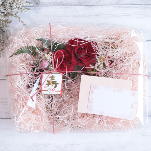 稲穂付お正月飾り＊ピンクマム×バラしめ飾り＊完成品＊プリザーブド