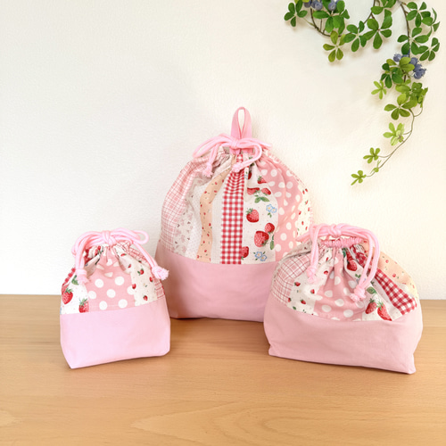 ピンクいちご柄＊入園入学＊レッスンバッグなど5点セット＊ レッスン