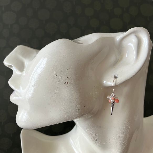 2024 母親節套裝{珊瑚/SV}粉紅珊瑚貝殼耳環 &amp; 橡樹葉項鍊 第3張的照片