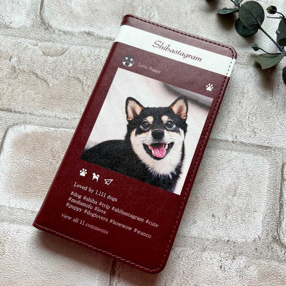 わんこ専用SNS！？ 手帳型スマホケース（黒柴） iphone13 iphone14 iphone15 全機種対応 犬 5枚目の画像