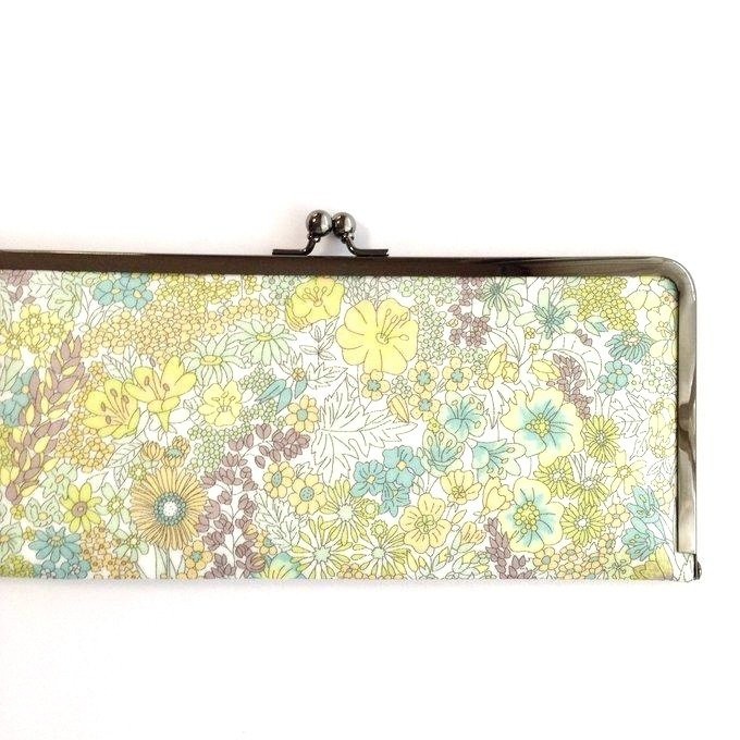 ＊ラミネート＊ がま口長財布 マーガレット・アニー  アンティークグリーン リバティプリント使用