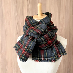 軽くてあったか♡ウールガーゼ 大判ストール 赤チェック ストール hana