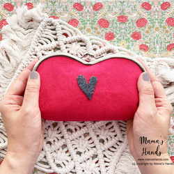 ⭐️130個売れてます⭐️ ピンク リネン ハート がま口 コスメ メガネケース ポーチ ♥ 3枚目の画像