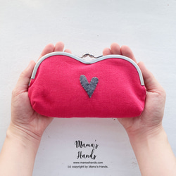 ⭐️130個売れてます⭐️ ピンク リネン ハート がま口 コスメ メガネケース ポーチ ♥ 10枚目の画像