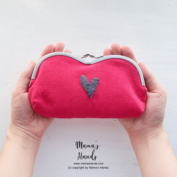 ⭐️130個売れてます⭐️ ピンク リネン ハート がま口 コスメ メガネケース ポーチ ♥ 10枚目の画像