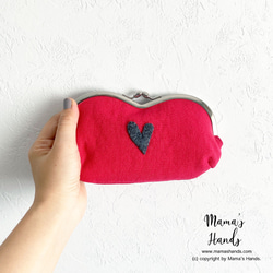 ⭐️130個売れてます⭐️ ピンク リネン ハート がま口 コスメ メガネケース ポーチ ♥ 4枚目の画像