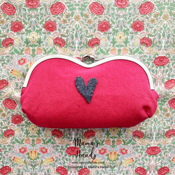 ⭐️130個売れてます⭐️ ピンク リネン ハート がま口 コスメ メガネケース ポーチ ♥ 5枚目の画像