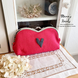 ⭐️130個売れてます⭐️ ピンク リネン ハート がま口 コスメ メガネケース ポーチ ♥ 12枚目の画像