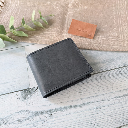 2つ折り財布（ダークネイビー） ボックス型小銭入れ 革小物 レザー