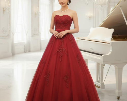 ウェディングドレス 7-11号 ウェディングドレス カラードレス 赤 ワインレッド7号9号11号13号